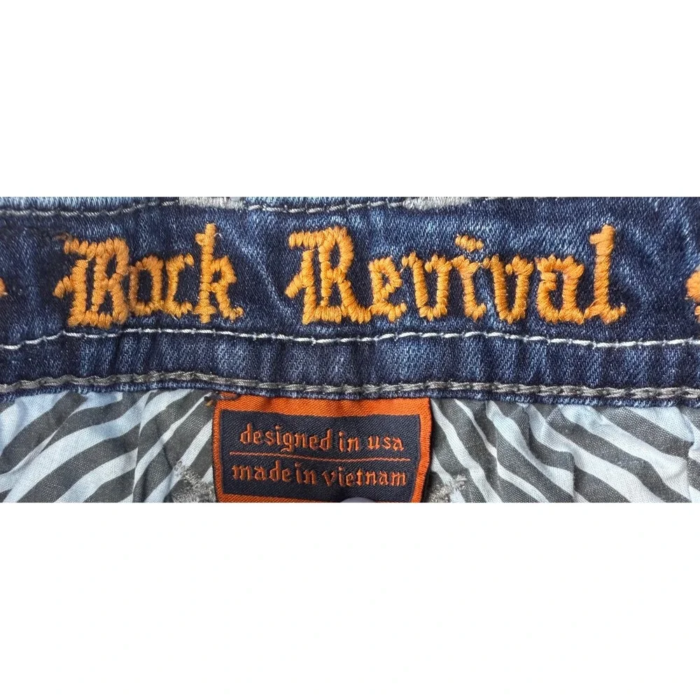 Rock Revival Muna Mid-Rise Skinny Jeans Blue Embroidered Pockets 27